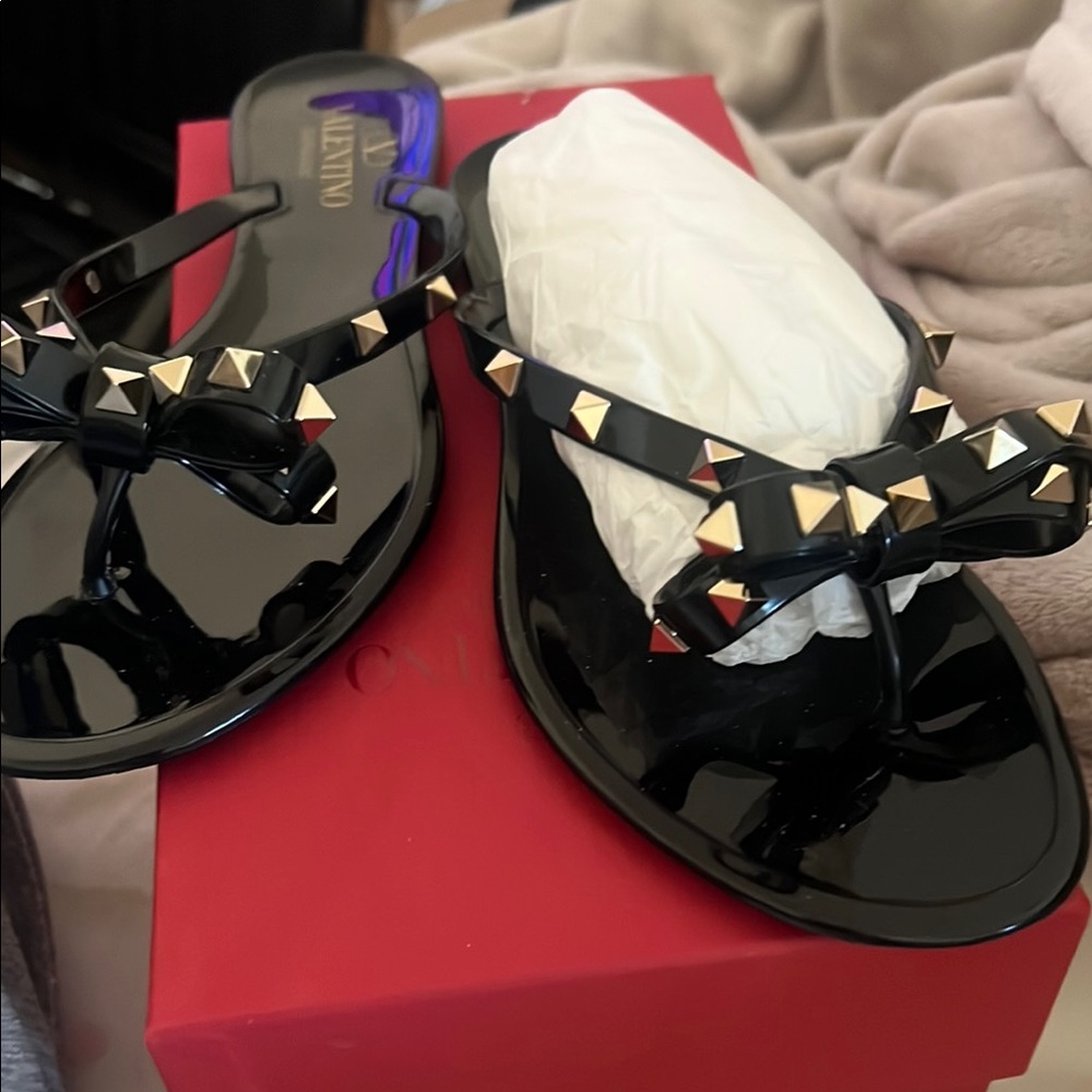 Valentino Black and Gold Studded Sandals